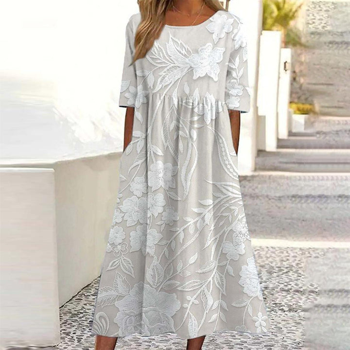 Bernice - Classic Midi Dress with Print & Side Pockets