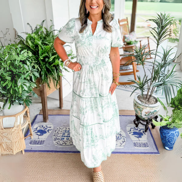 Lydia | Ruched Print Tiered Maxi Dress